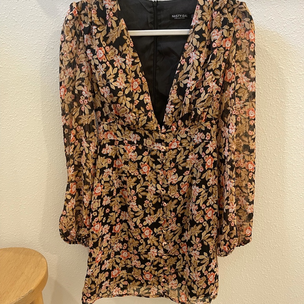 Nasty Gal Low Plunge Floral Mini Dress
